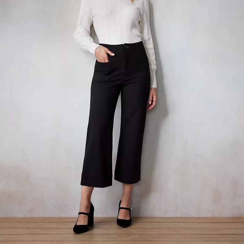 Womens LC Lauren Conrad Super High Rise Wide Leg Crop Pants Black Product Image