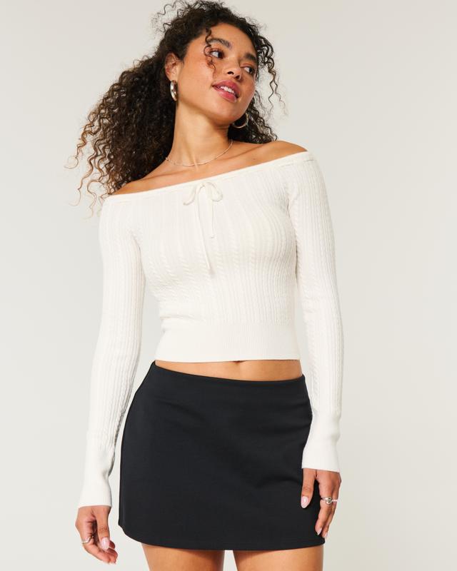 Off-the-Shoulder Cable-Knit Sweater Product Image