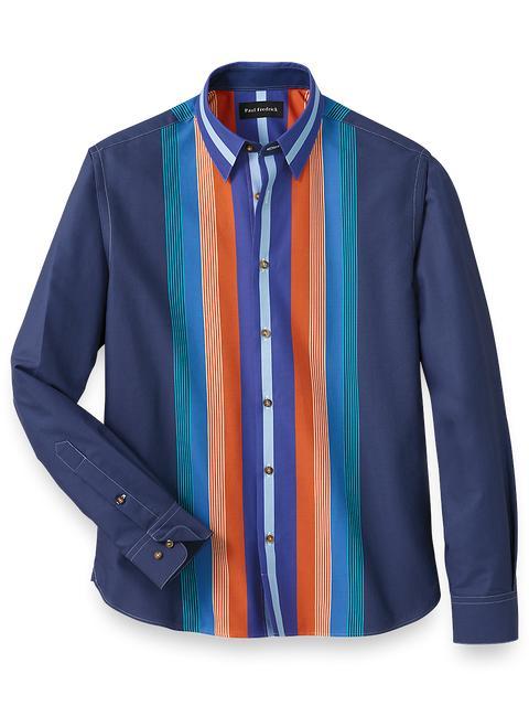 Cotton Multi Stripe Print Casual Shirt - Navy Product Image