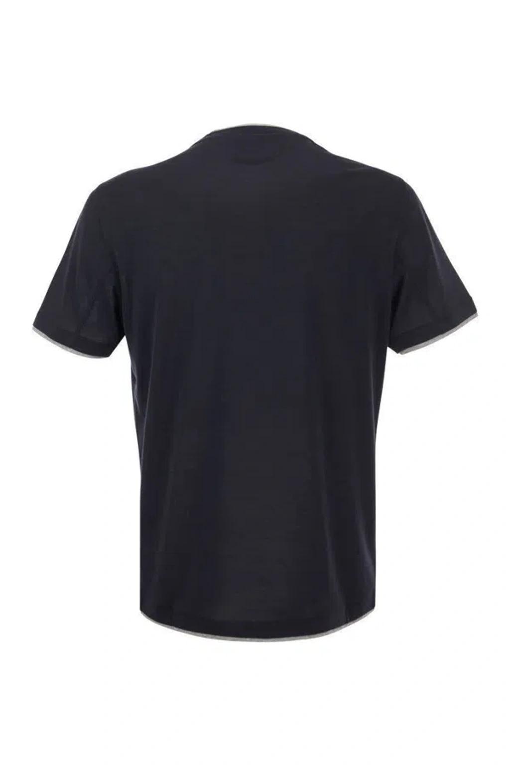 BRUNELLO CUCINELLI Silk And Cotton T-shirt In Blue Product Image