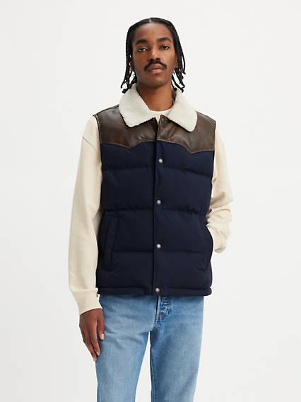 Levis Out West Faux Leather Mixed Media Vest - Mens Product Image