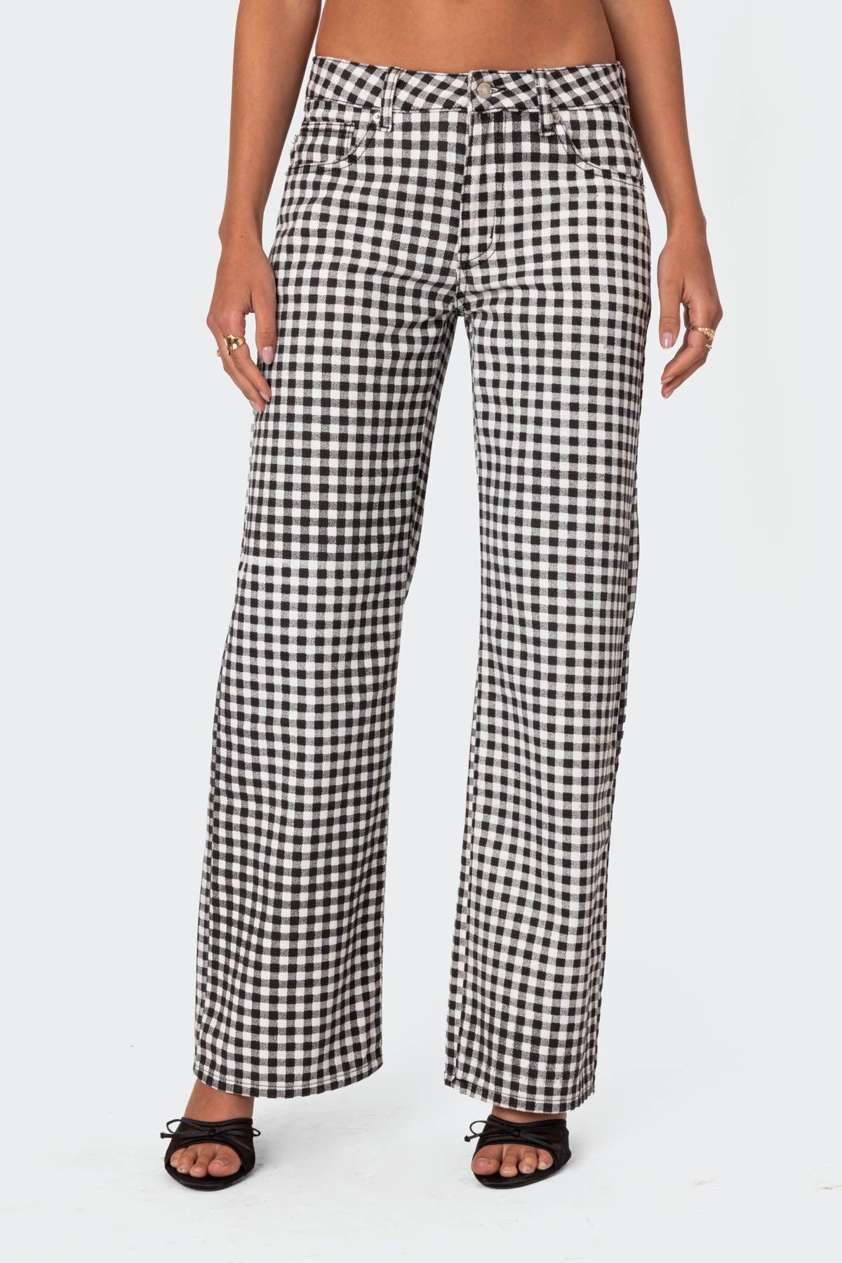 Gingham Printed Low Rise Jeans Product Image