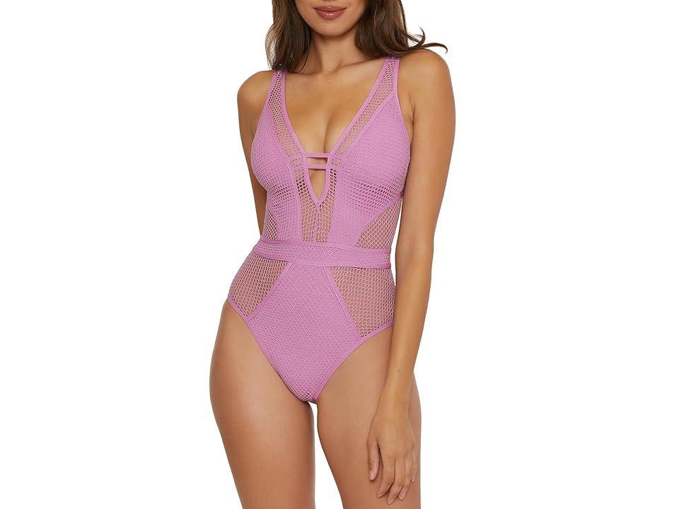 BECCA Network Metallic Mesh Plunge One Piece (Malva) Women's Swimsuits One Piece Product Image