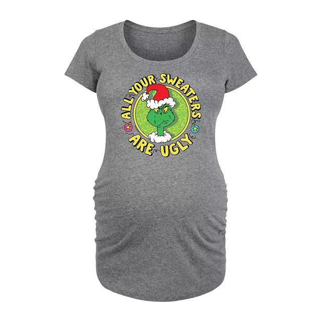 Maternity Dr. Seuss Grinch All Your Sweaters Are Ugly Graphic Tee, Womens Grey Dark Red Product Image