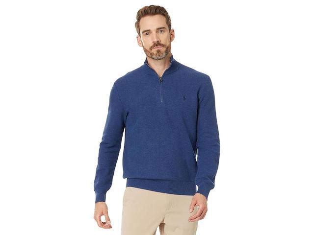 Polo Ralph Lauren Mesh-Knit Cotton Quarter-Zip Sweater (Rustic Navy Heather) Men's Clothing Product Image