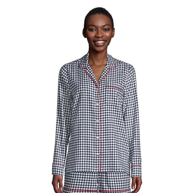 Womens Lands End Long Sleeve Flannel Pajama Top Blue Tiny Check Product Image