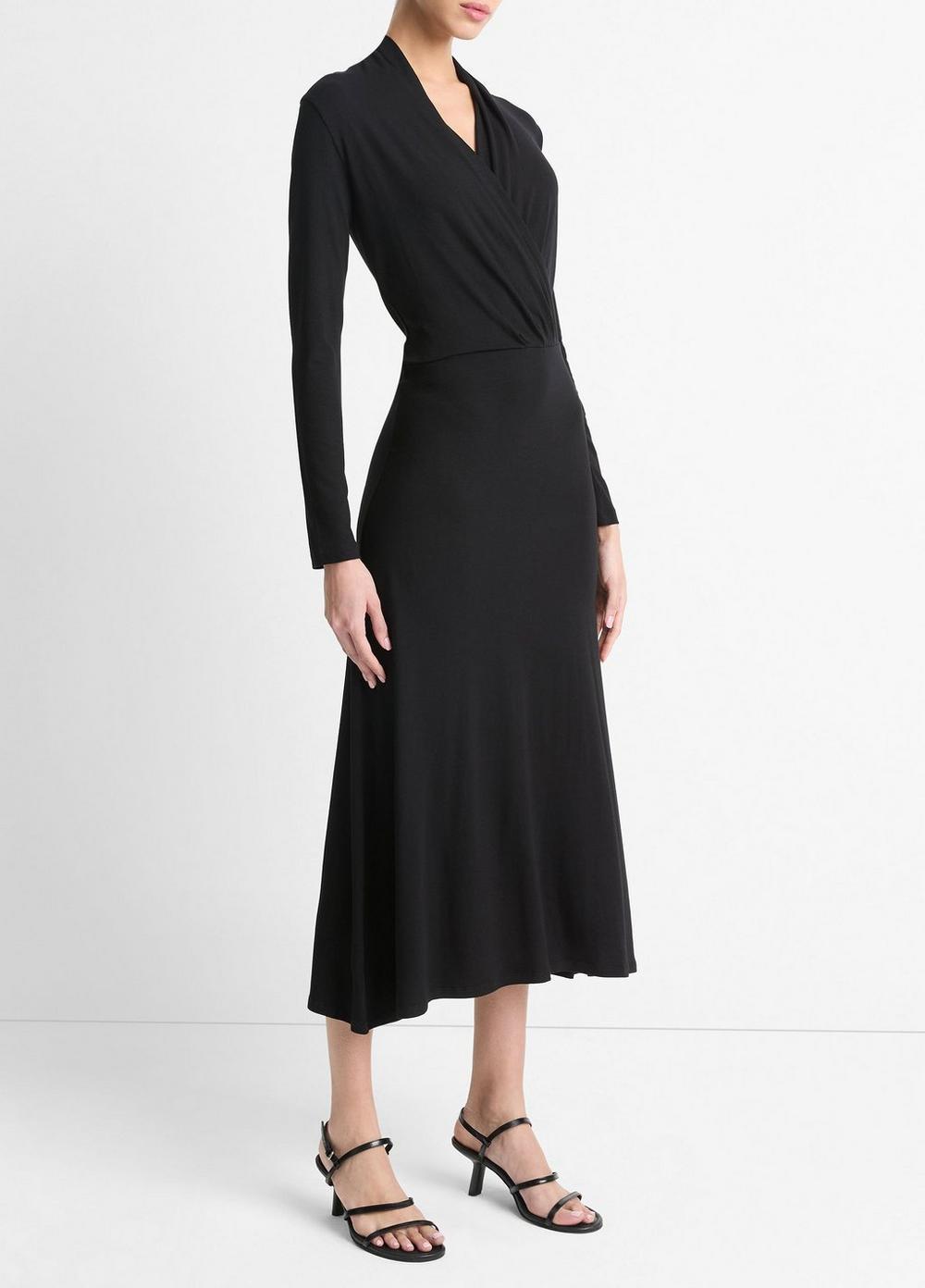 Womens Long-Sleeve Crossover Dress, Black, Size L Vince Product Image