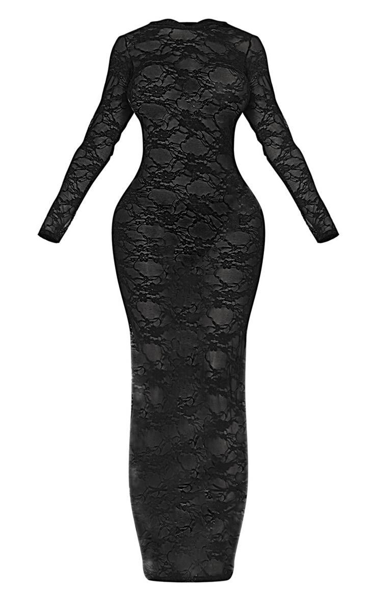 Shape Black Lace Hooded Long Sleeve Maxi Dress Product Image