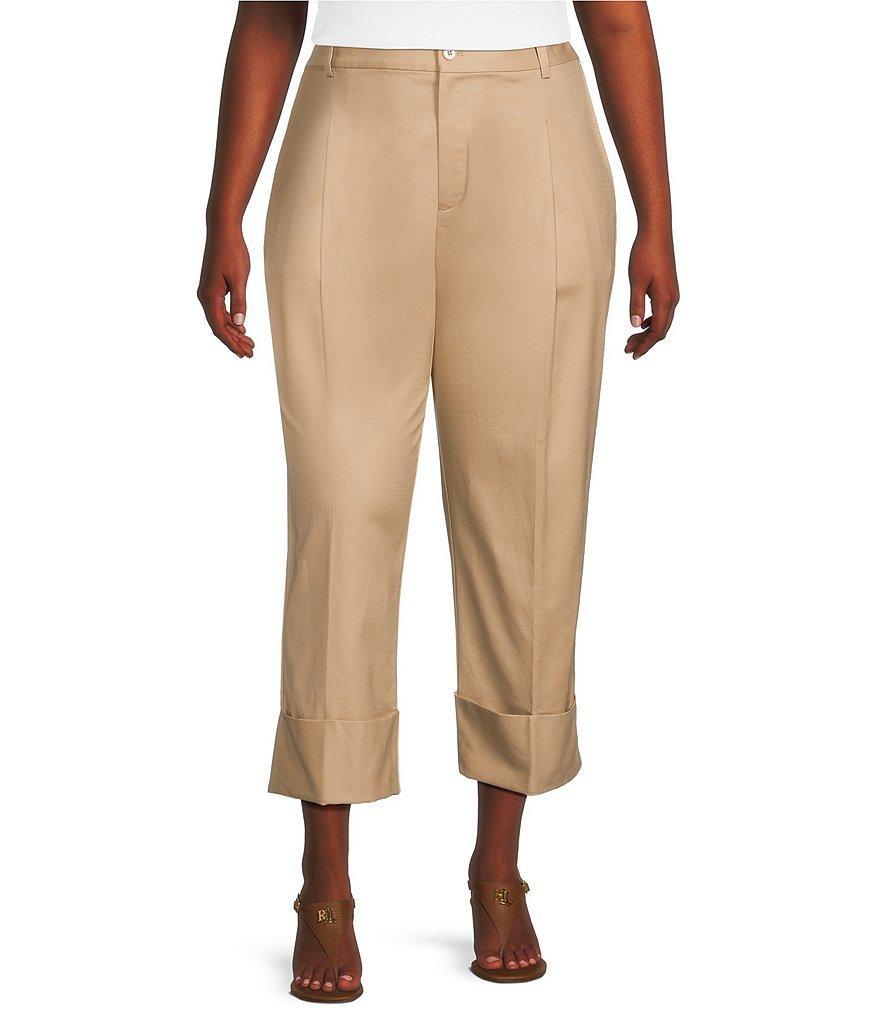 Lauren Ralph Lauren Plus Size Double Faced Stretch Cotton Pleated Ankle Pants Product Image