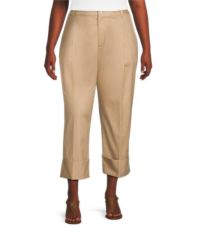 Lauren Ralph Lauren Plus Size Double Faced Stretch Cotton Pleated Ankle Pants Product Image