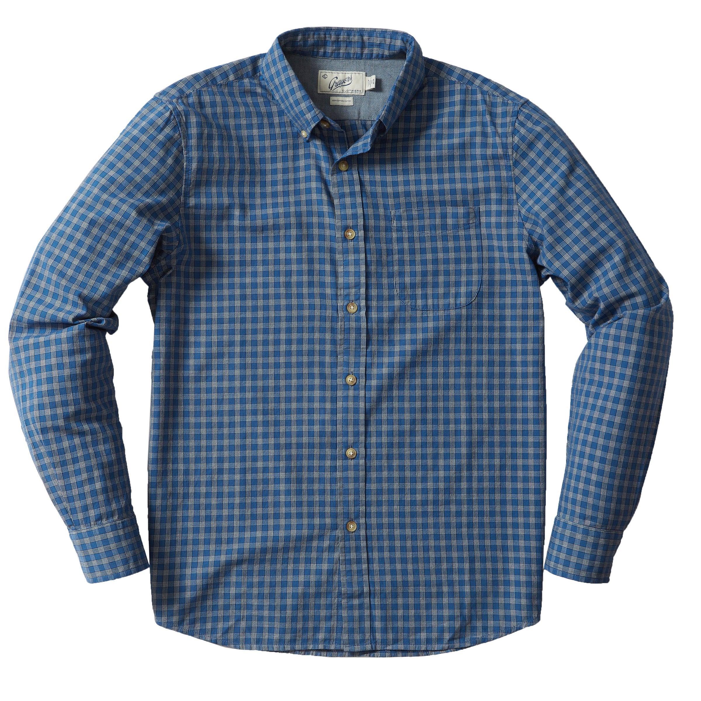 Malcolm Indigo Check Long Sleeve Shirt - Mood Indigo China Blue (Final Sale) Product Image