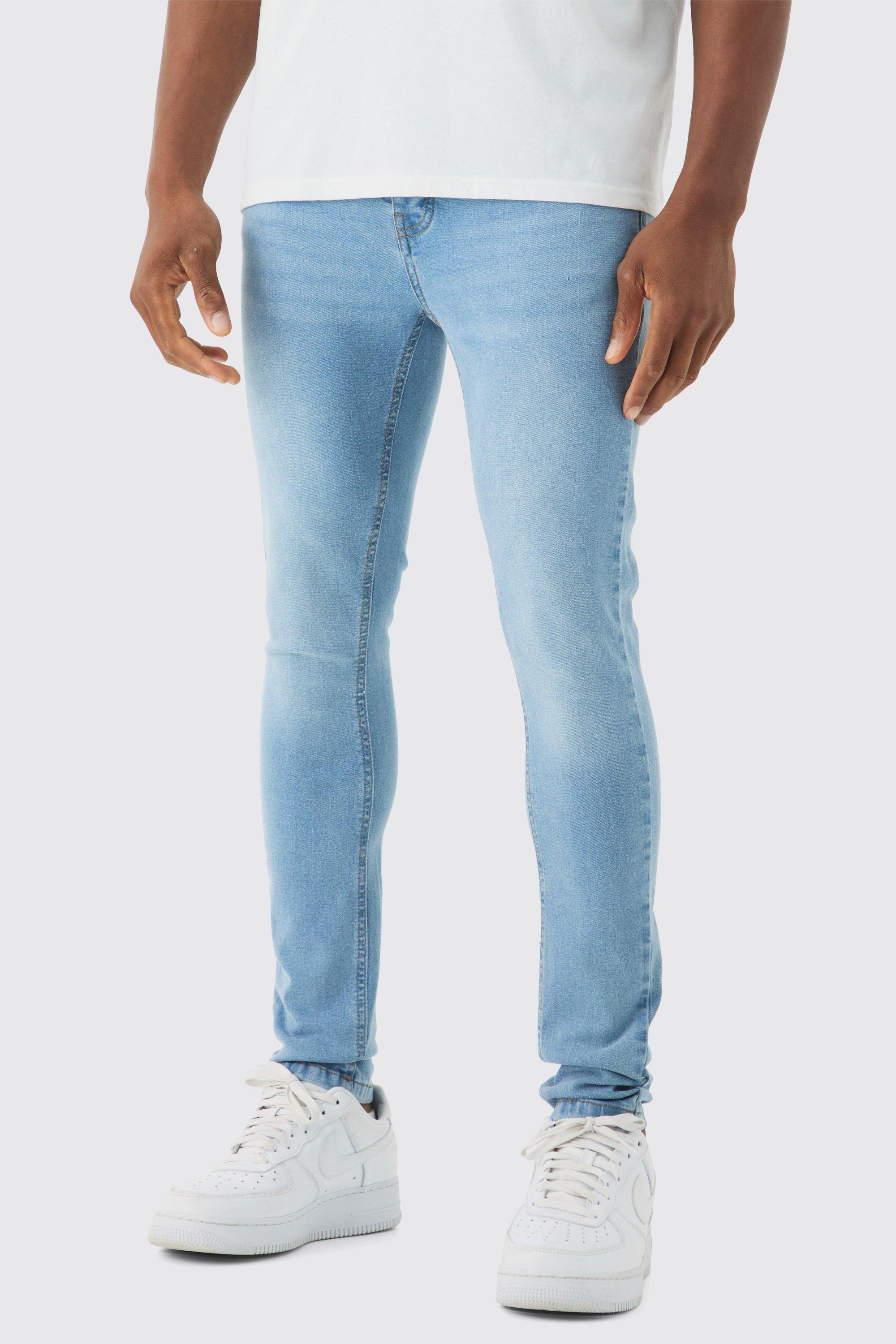 Super Skinny Stretch Jean In Light Blue | boohooMAN USA Product Image