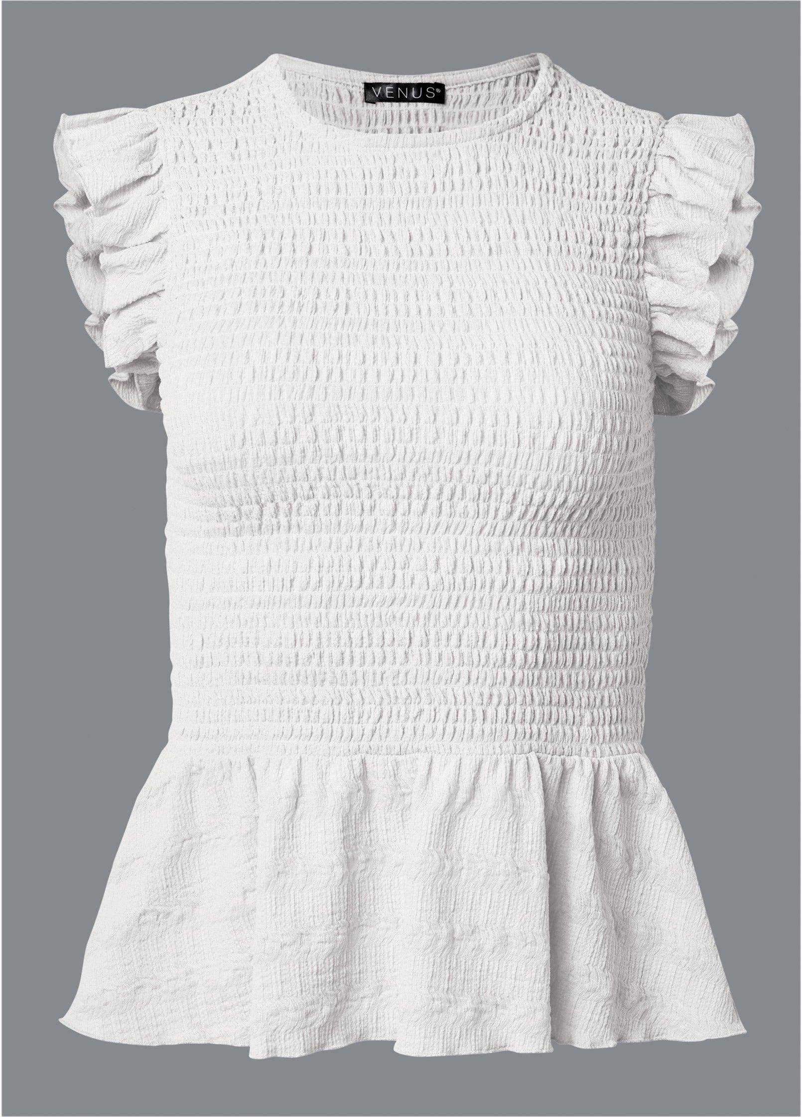 Smocked Peplum Top - Off White Product Image