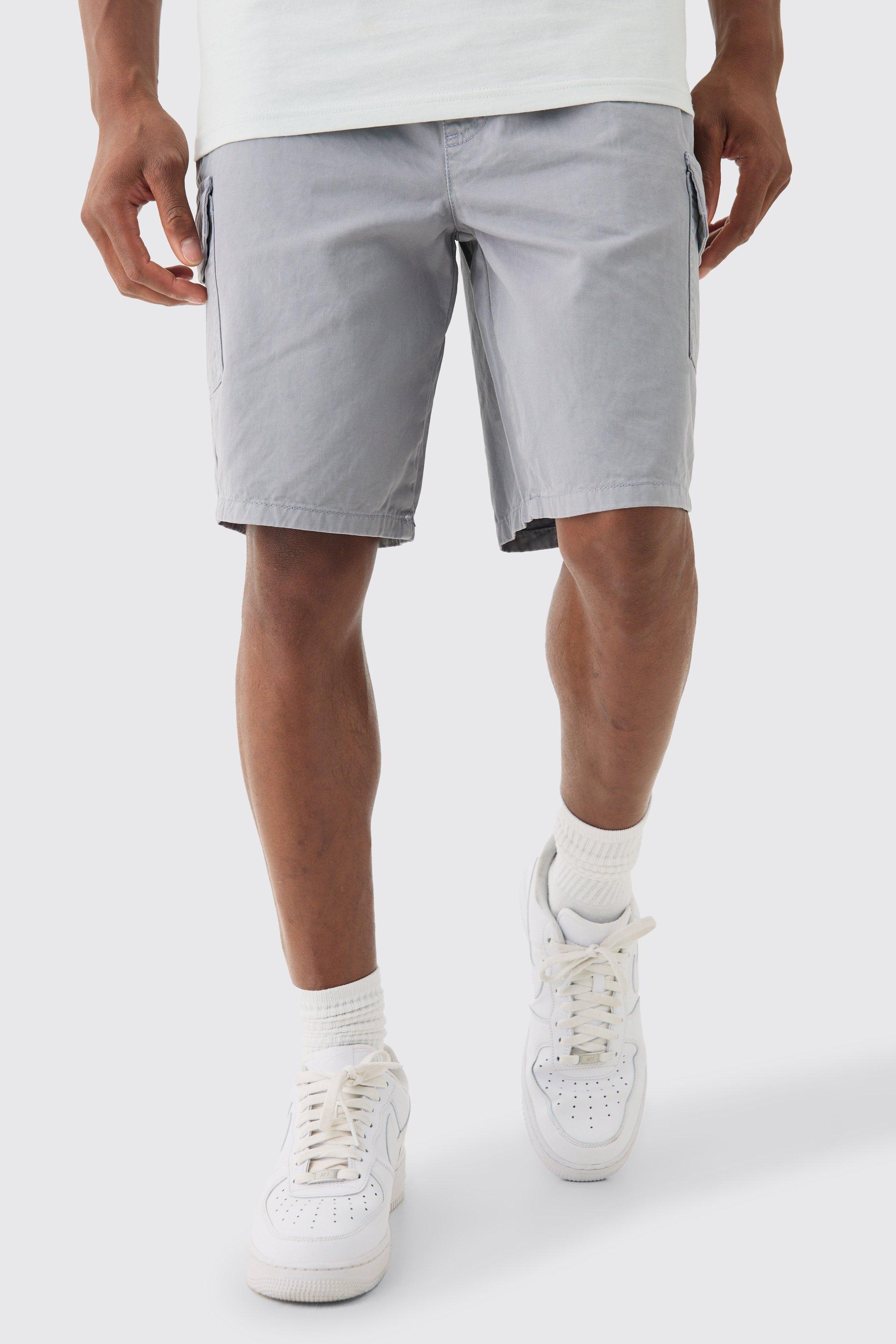 Mens Grey Relaxed Fit Elasticated Waist Cargo Shorts, Grey Product Image