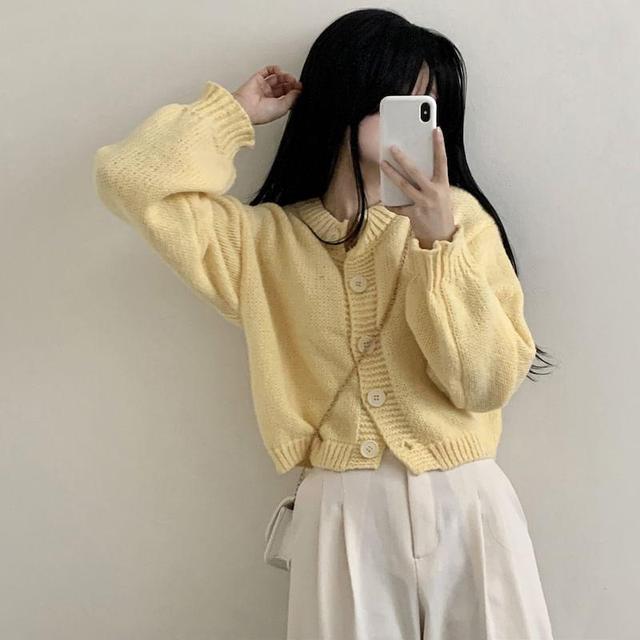 Round Neck Plain Cardigan Product Image