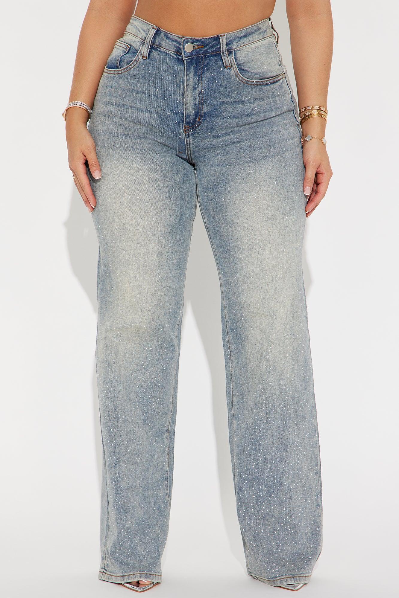 Not So Average Stretch Embellished Straight Leg Jeans - Light Wash Product Image