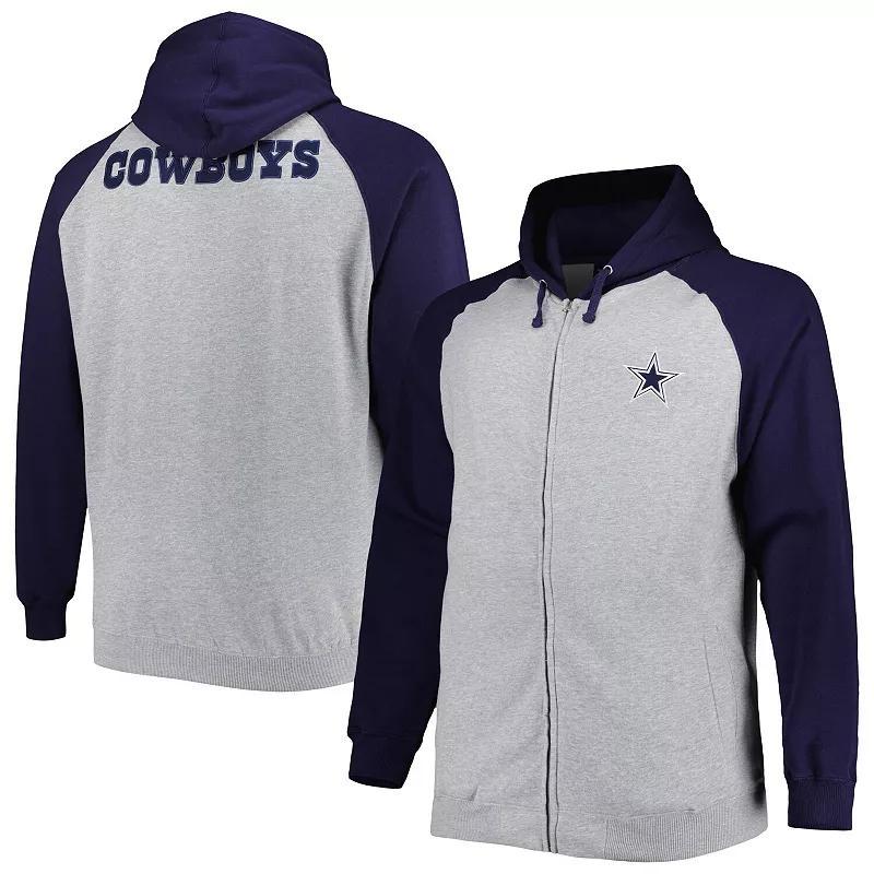 Mens Heather Gray Dallas Cowboys Big & Tall Fleece Raglan Full-Zip Hoodie Jacket Product Image