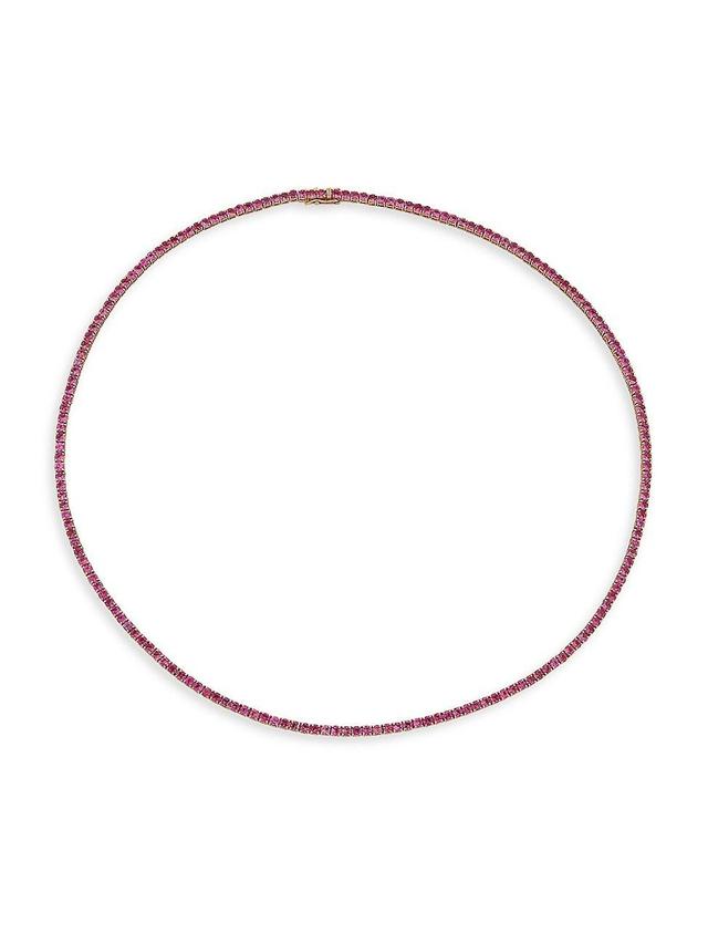 Womens 14K Rose Gold & Pink Sapphire Tennis Necklace Product Image