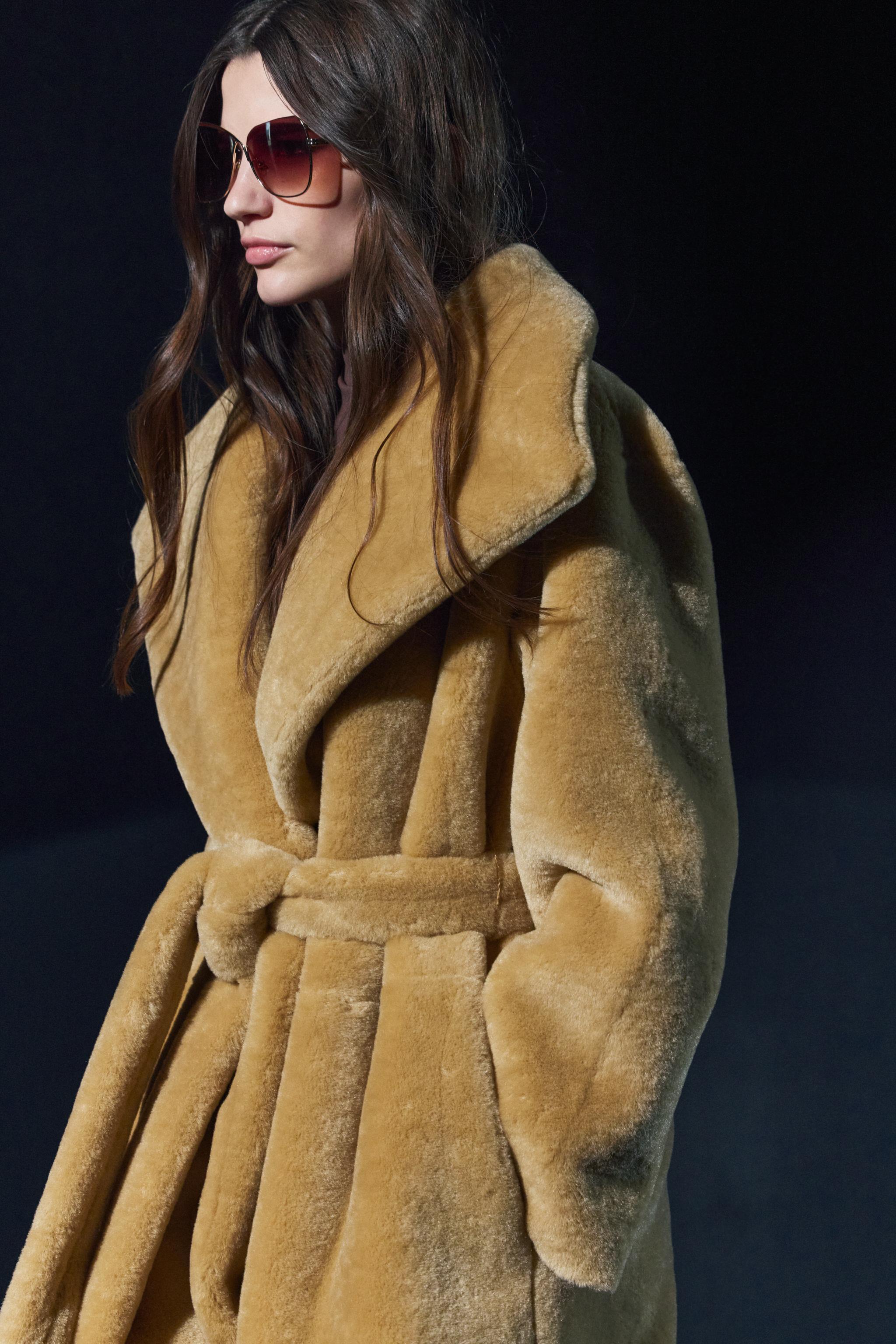 FAUX FUR BELTED COAT ZW COLLECTION Product Image