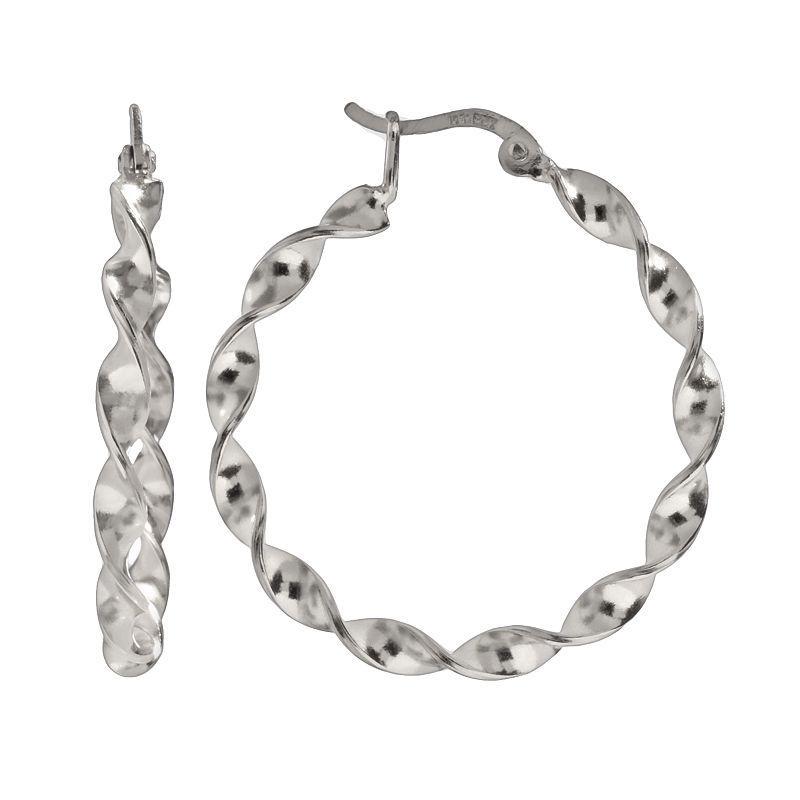 Silver Plated Twist Hoop Earrings, Womens, Grey Product Image