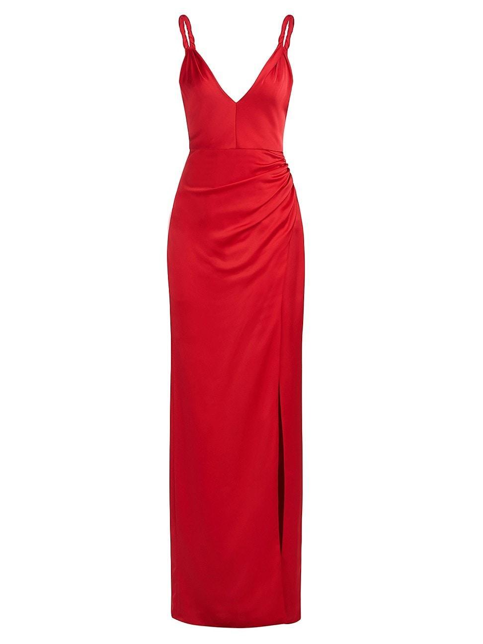 HALSTON Yvette Side Ruched Satin Gown Product Image