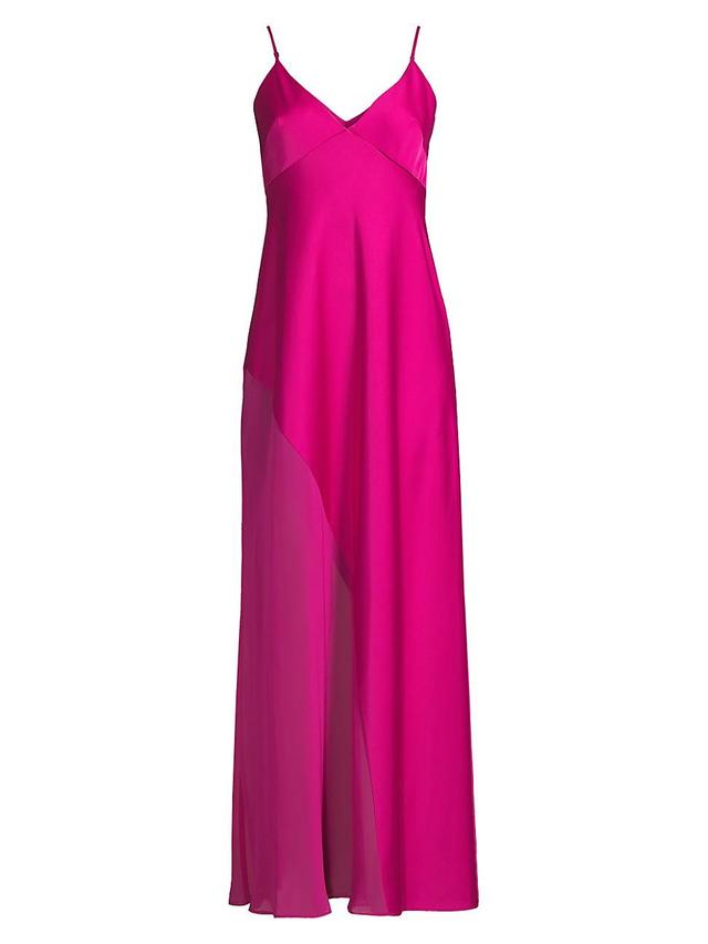 Womens Satin Chiffon V-Neck Gown Product Image