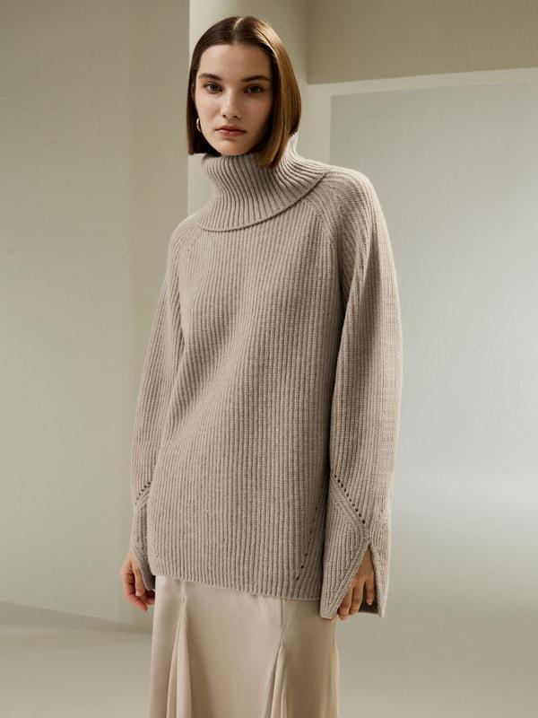 Oversized Merino Wool Sweater with Slit Sleeves Product Image