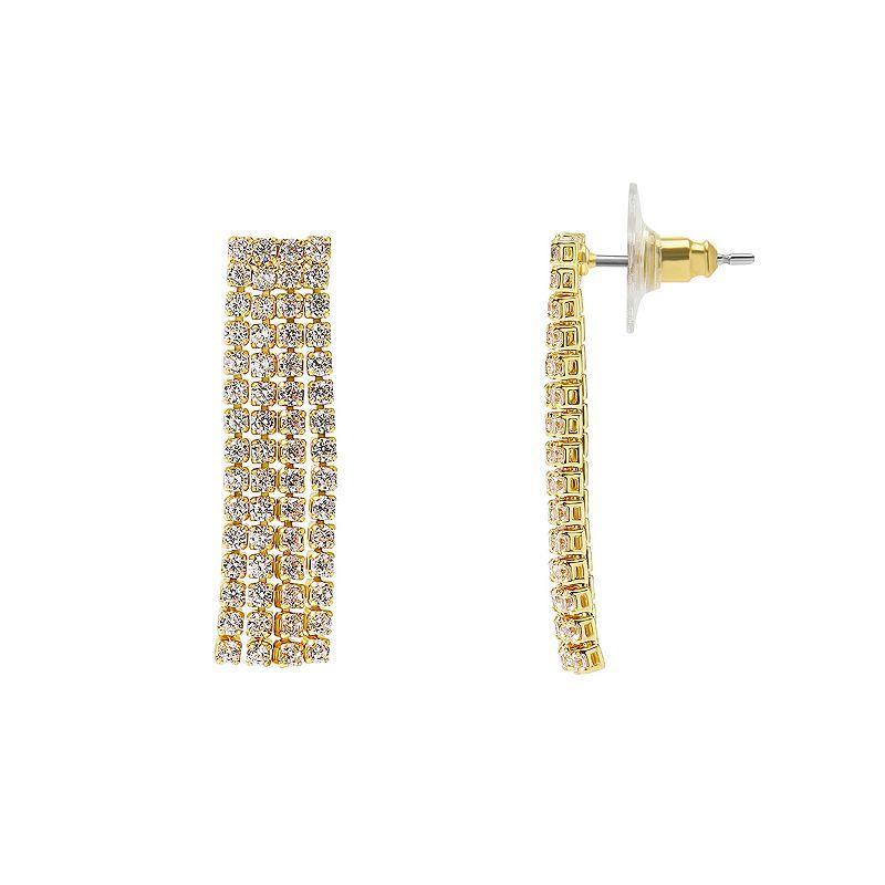 LC Lauren Conrad Gold Tone Rhinestone Fringe Rectangular Drop Earrings, Womens, Clear Product Image