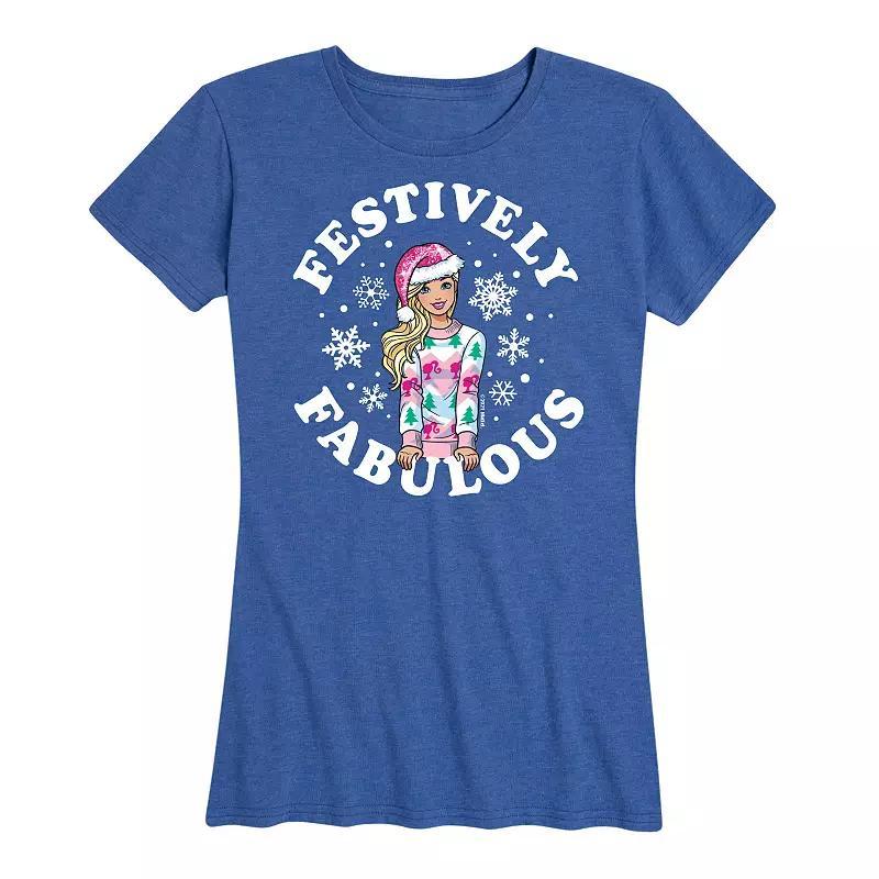 Womens Barbie Festively Fabulous Graphic Tee, Girls Heather Grey Product Image