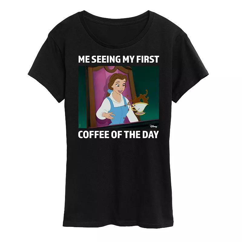 Disney Princess Belle Womens First Coffee Of The Day Meme Graphic Tee Product Image