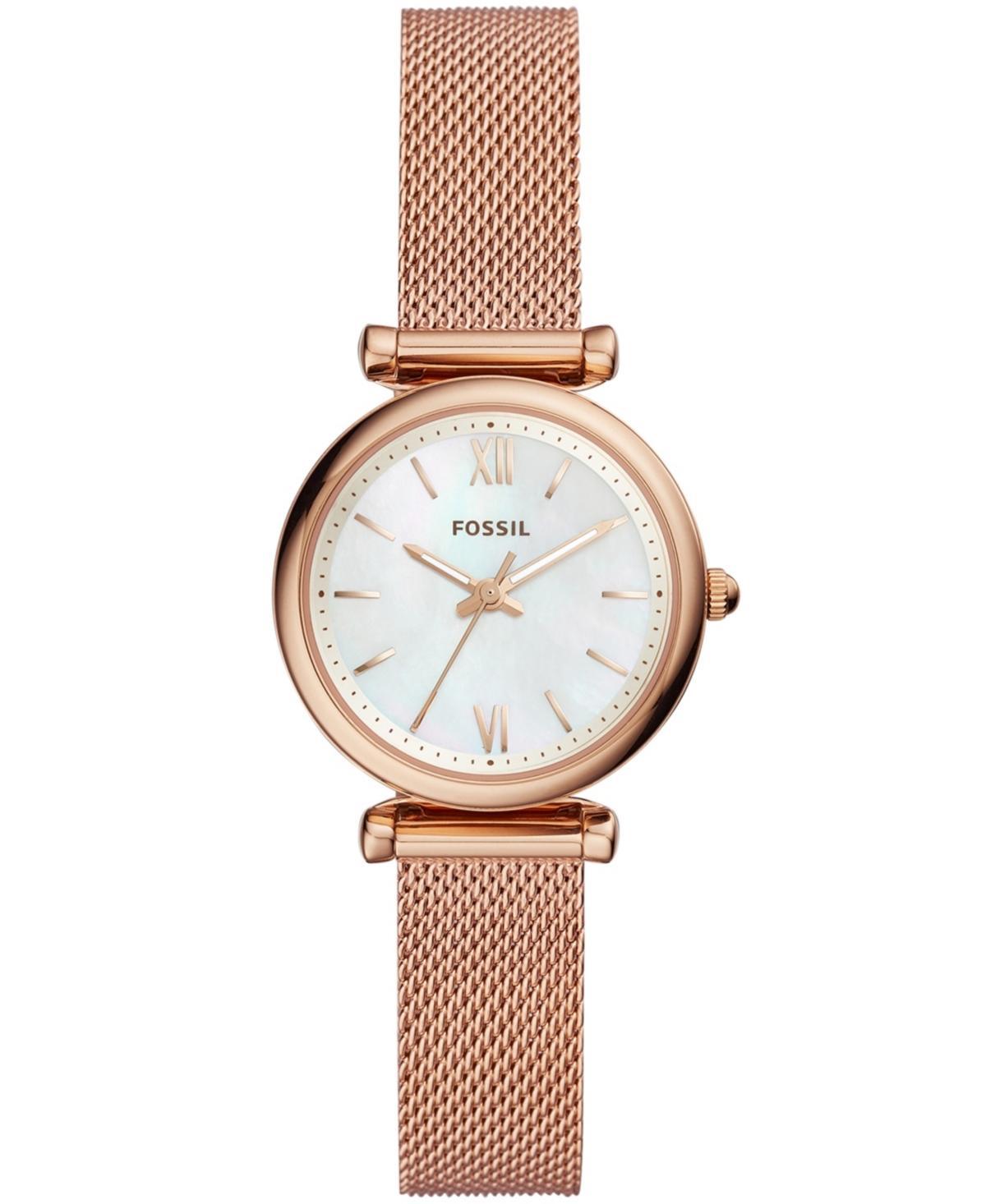 Fossil Carlie Three-Hand Rose Gold-Tone Stainless Steel With Mesh Bracelet Watch Product Image