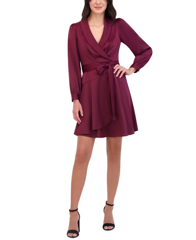 Vince Camuto Womens Satin Shawl-Collar Fit & Flare Dress Product Image