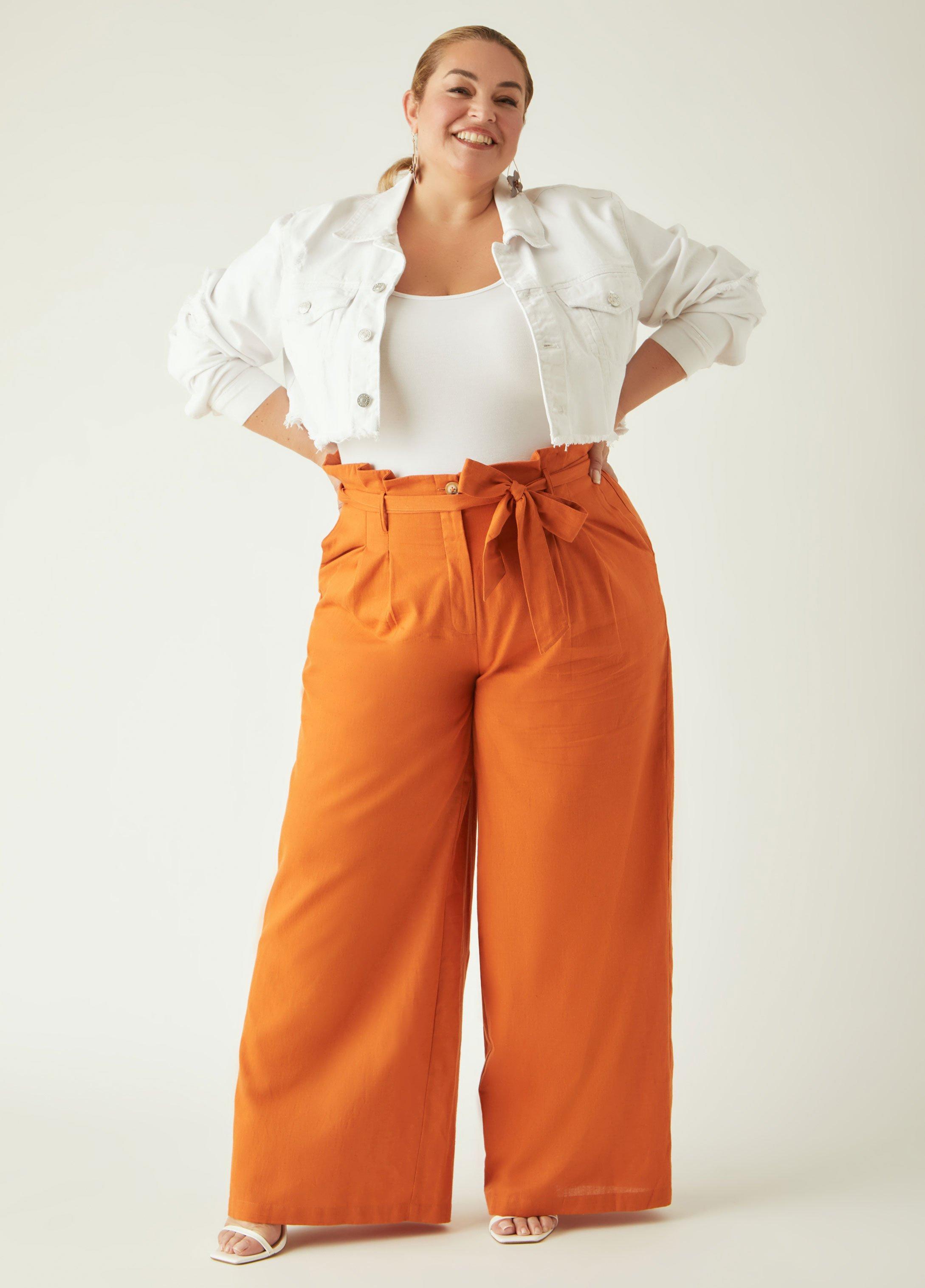 Plus Size Linen Blend Paperbag Pants, - Ashley Stewart Product Image