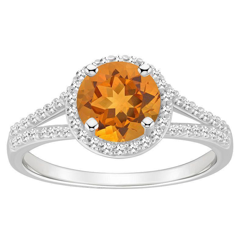 Celebration Gems Sterling Silver 7 mm Round Gemstone and 1/4 Carat T.W. Diamond Split Shank Ring, Womens, Orange Product Image