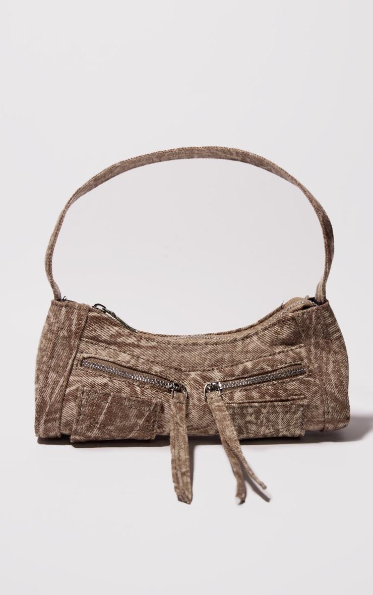 Brown Washed Denim Utility Mini Shoulder Bag Product Image