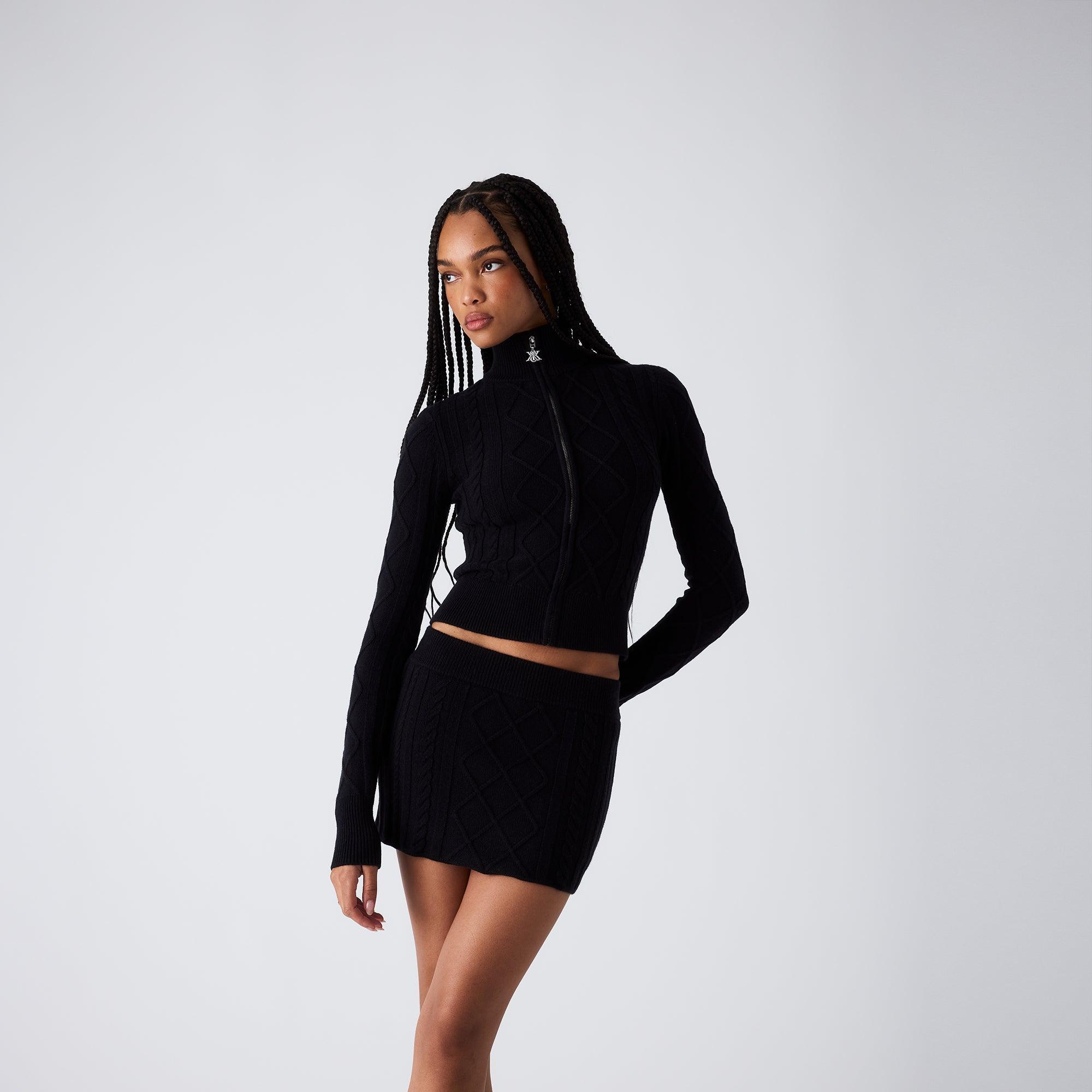 Kith Women Terrell Cable Knit Track Zip - Black Female Product Image