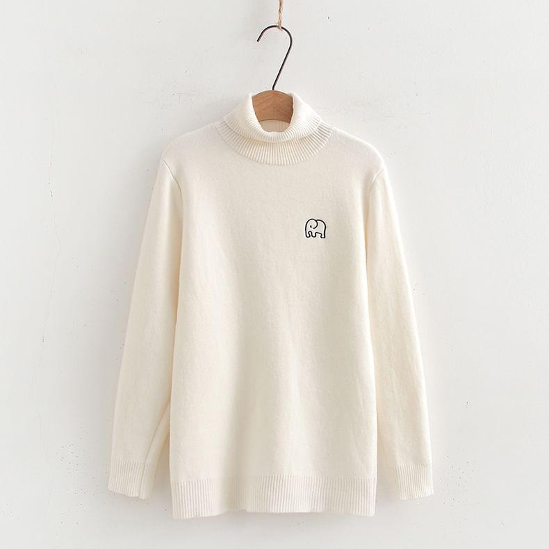 Turtleneck Elephant Embroidered Sweater Product Image