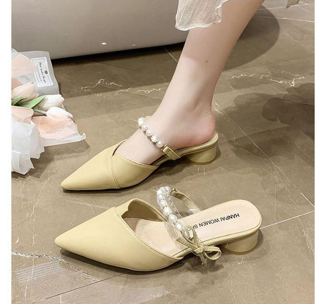 Low Heel Faux Pearl Strap Mules Product Image