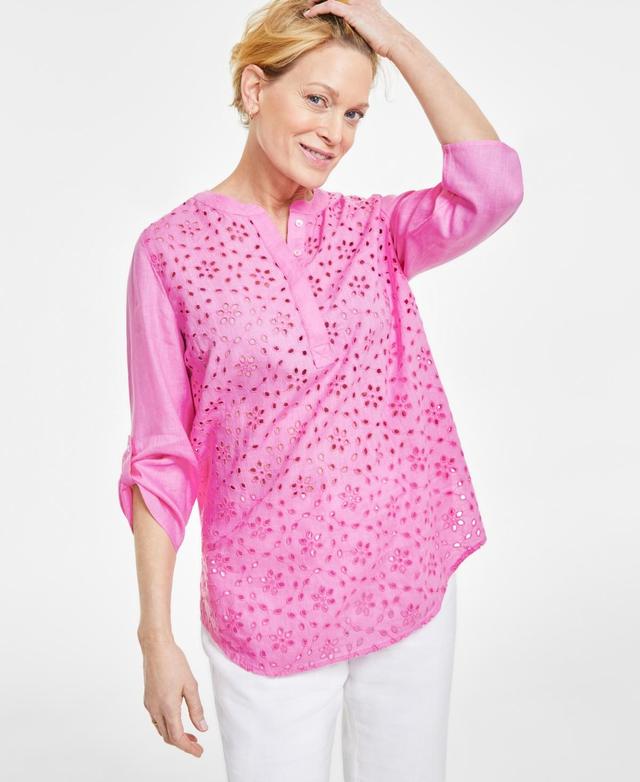 Women's 100% Linen Woven Popover Tunic Top, Created for Macy's Product Image