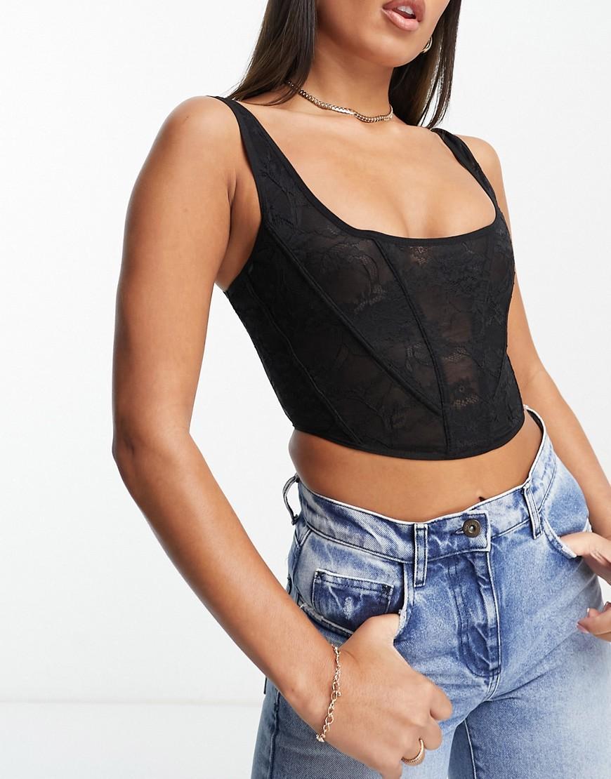 ASOS DESIGN Lotus lace corset in black Product Image