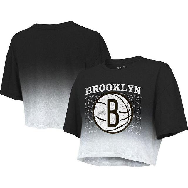 Womens Majestic Threads /White Brooklyn Nets Repeat Dip-Dye Cropped T-Shirt Product Image