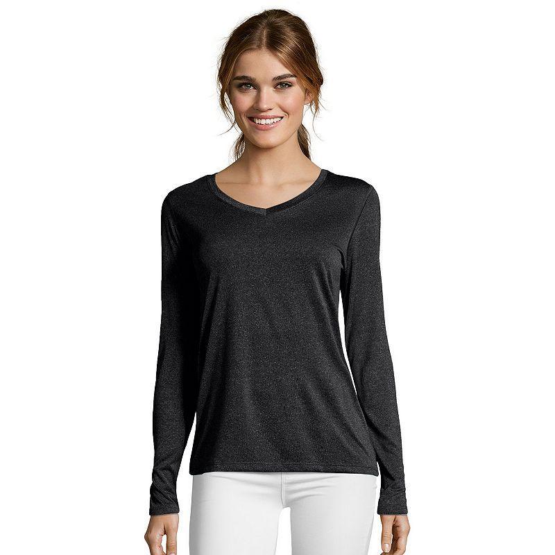 Womens Hanes Cool Dri Long-Sleeve Performance V-Neck Tee Product Image