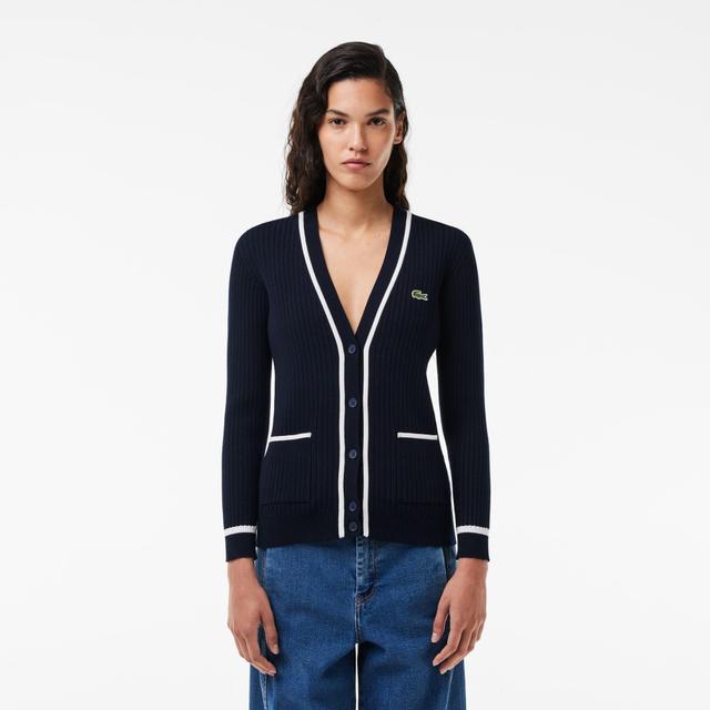 V Neck 3D Rib Knit Cardigan Product Image