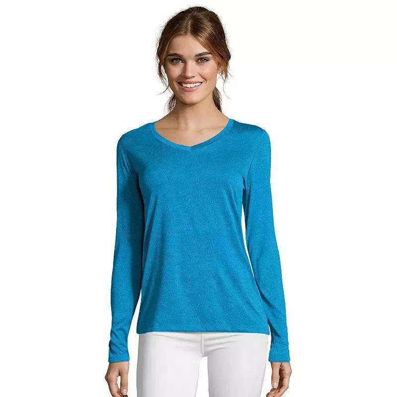 Womens Hanes Cool Dri Long-Sleeve Performance V-Neck Tee Dark Blue Product Image