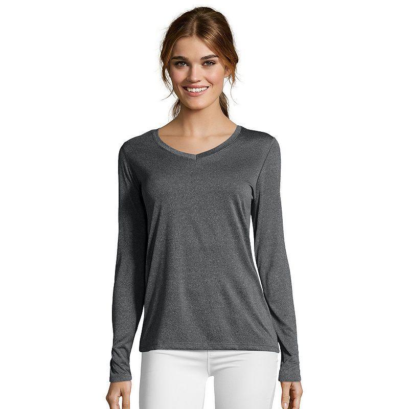 Womens Hanes Cool Dri Long-Sleeve Performance V-Neck Tee Dark Blue Product Image