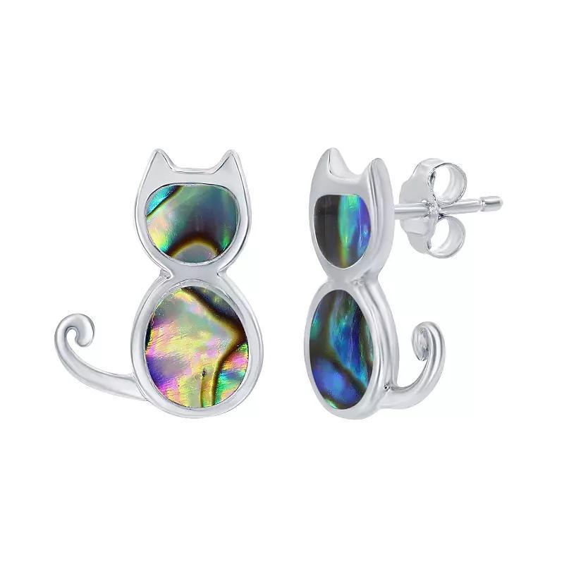 Sterling Silver Gemstone Cat Stud Earrings, Womens, Genuine Abalone Product Image