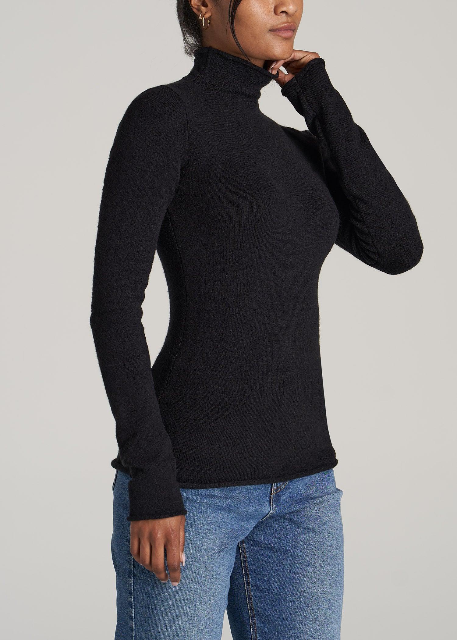 Women's Tall Rolled Mock Neck Sweater in Black Female Product Image