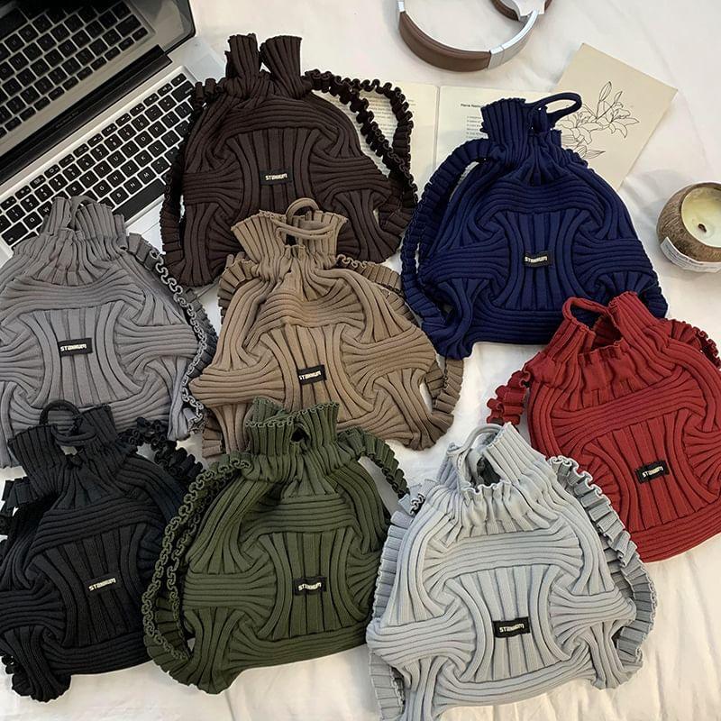 Plain Ruched Drawstring Bucket Bag Product Image