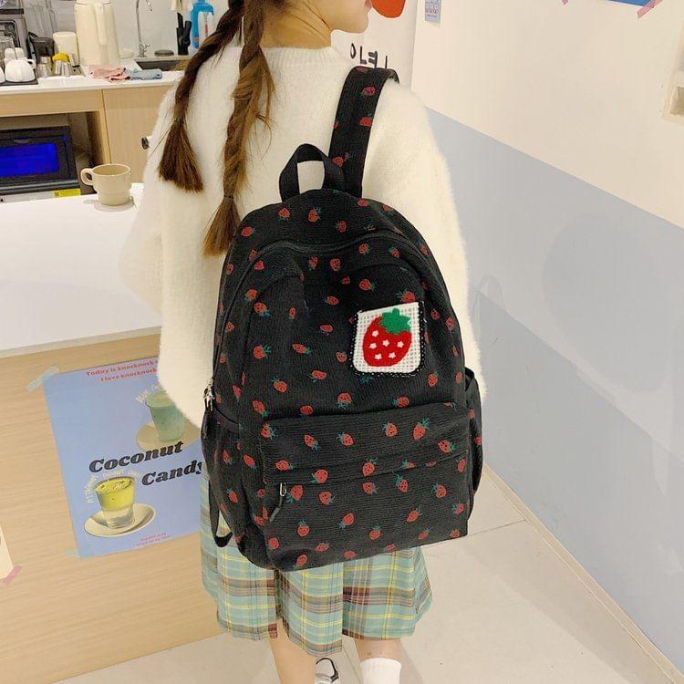 Strawberry Patterned Corduroy Backpack Product Image