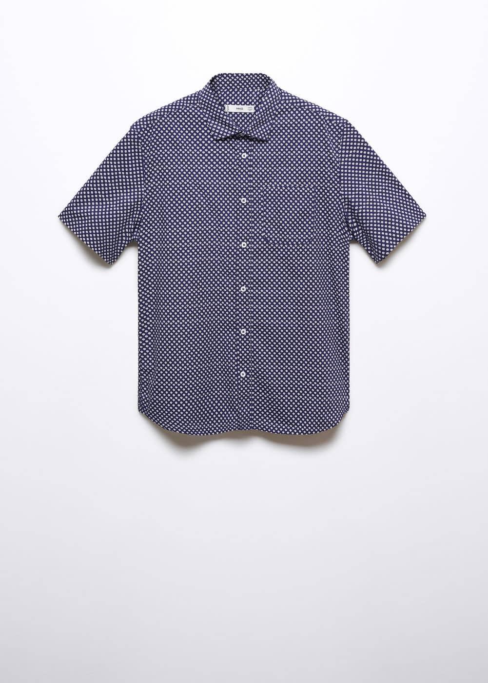 MANGO MAN - 100% cotton short-sleeved mirco-patterned shirt ink blueMen Product Image